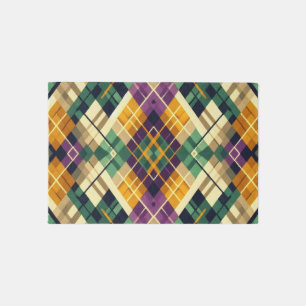 Argyle Mardi Gras yellow purple green Rug