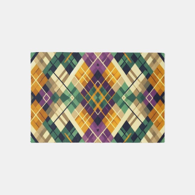 Argyle Mardi Gras yellow purple green Rug (Front)