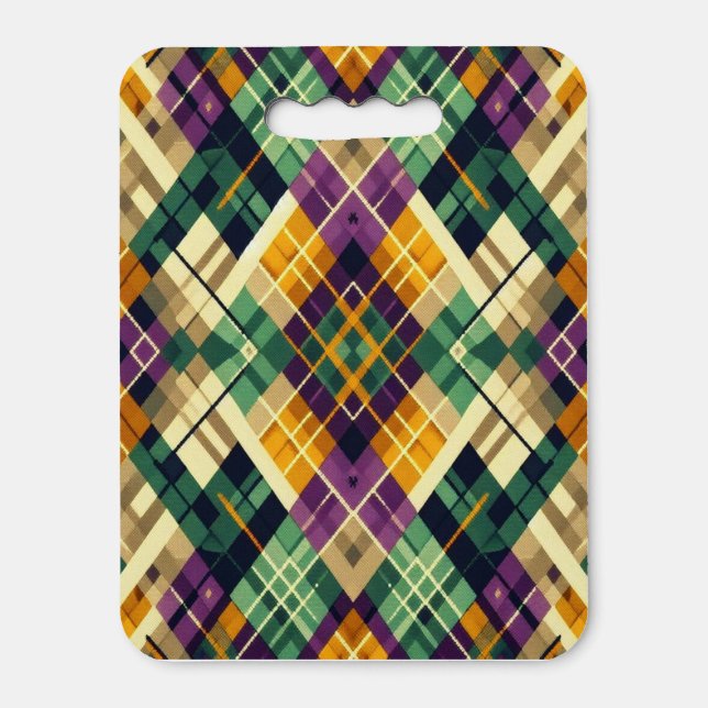 Argyle Mardi Gras yellow purple green Seat Cushion (Front Vertical)