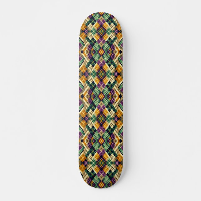 Argyle Mardi Gras yellow purple green Skateboard (Front)