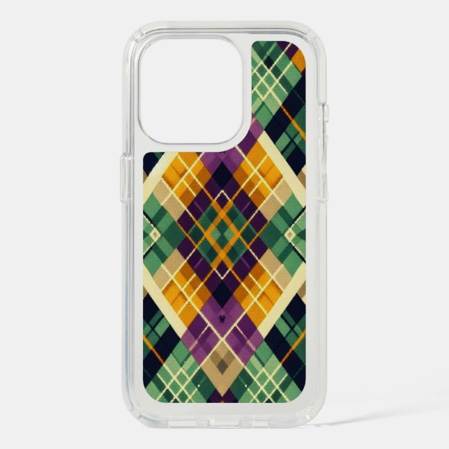 Argyle Mardi Gras yellow purple green Speck iPhone Case (Front)