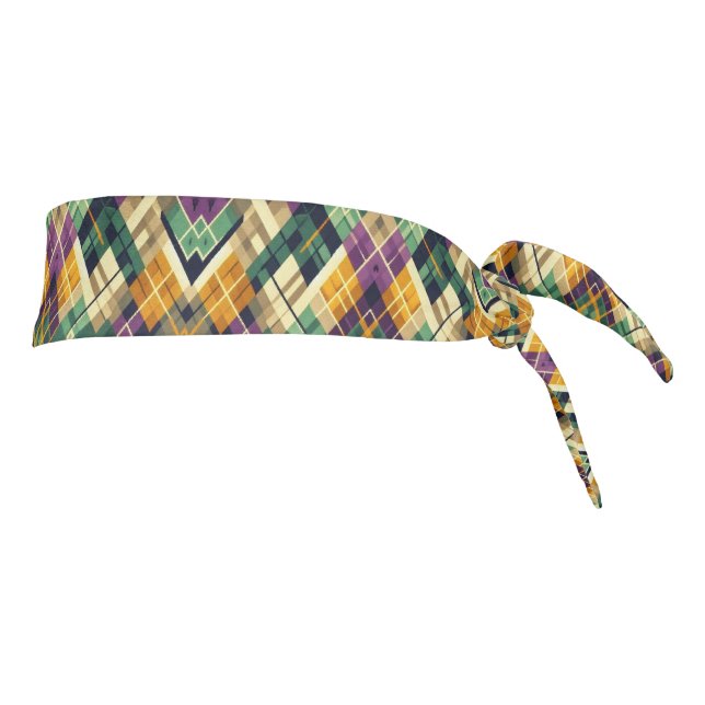 Argyle Mardi Gras yellow purple green Tie Headband (Rotate 90)