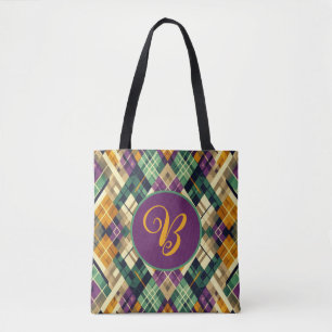 Argyle Mardi Gras yellow purple green Tote Bag