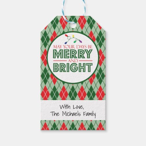 Argyle May Your Days Be Merry And Bright Lights Gift Tags