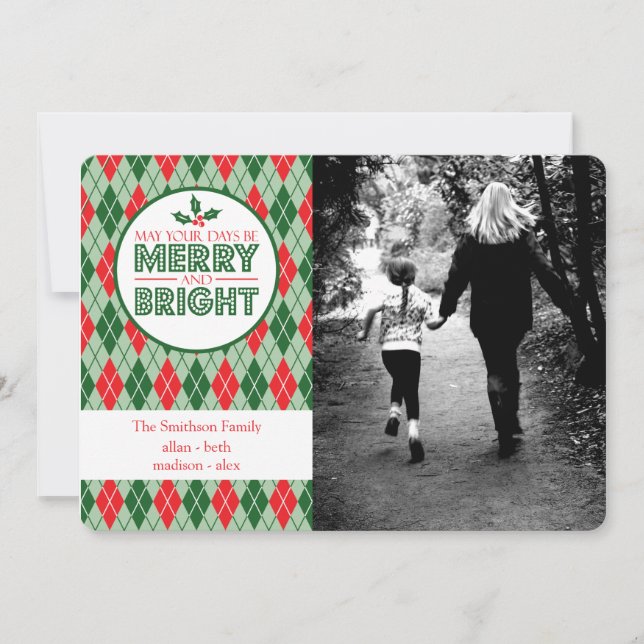 Argyle May Your Days Be Merry And Bright Photo Holiday Card (Front)