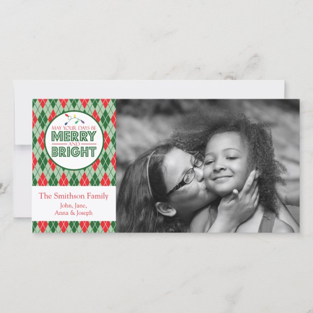 Argyle May Your Days Be Merry Christmas Picture Holiday Card (Front)