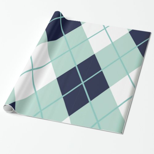 Argyle modern pattern teal navy blue preppy fun wrapping paper
