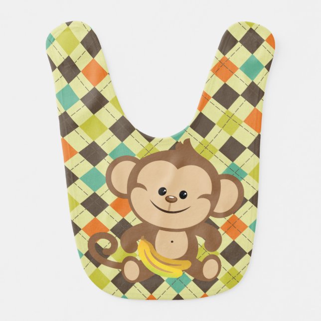 Argyle Monkey With Banana Bib (Front)