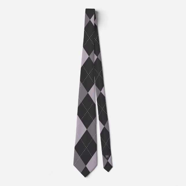 Argyle Monogram Hidden Initial Gray Neck Tie (Front)