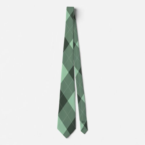 Argyle Monogram Hidden Initial Green Neck Tie