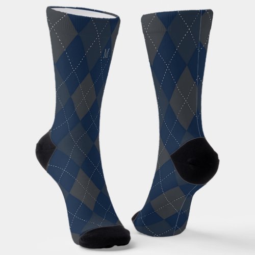 Argyle Monogram Initial Blue Gray Socks