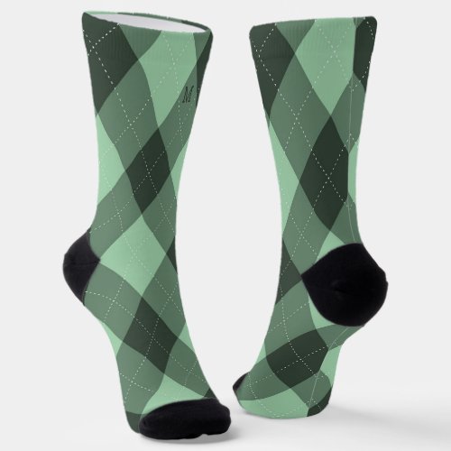 Argyle Monogram Initial Green Socks