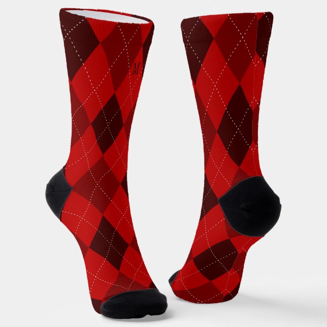 Argyle Monogram Initial Red Socks (Angled)