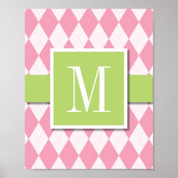 Argyle Monogram Wall Art  Pink & Lime Poster by charmingink at Zazzle