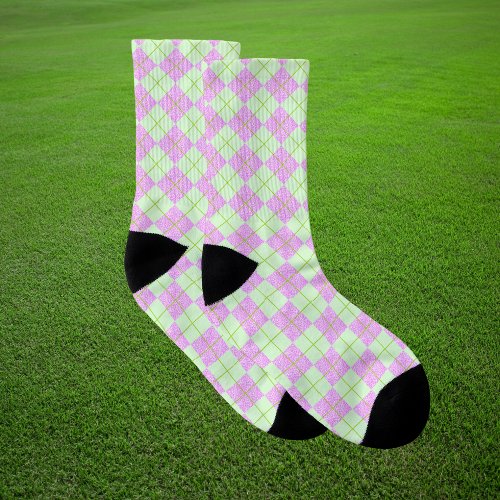 Argyle Pastel Pink And Mint Green Diamonds Pattern Socks