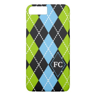 Argyle pattern black, green, blue monogram iPhone 8 plus/7 plus case
