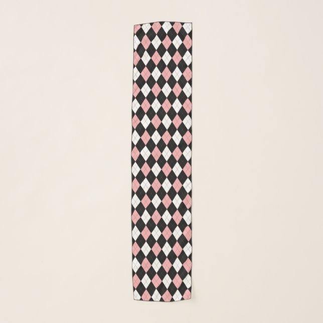 Argyle Pattern - Black & Rose Pink Scarf (Front)