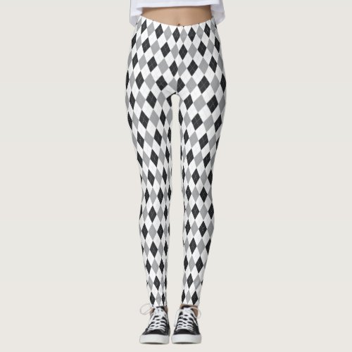 Argyle Pattern _ Black White Grey Leggings