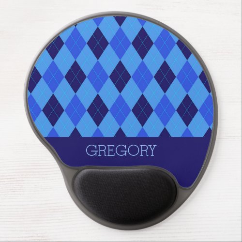 Argyle pattern blue custom personalized name gel mouse pad