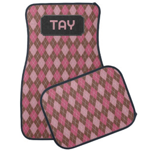 Argyle Pattern: Brown / Pink with your initials Car Floor Mat