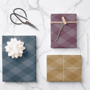 Argyle Pattern Burgundy Teal and Gold ochre Wrapping Paper Sheets