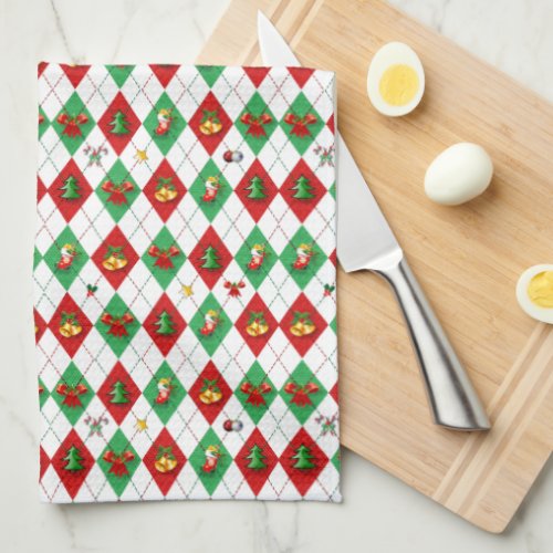 Argyle Pattern Christmas Kitchen Towel