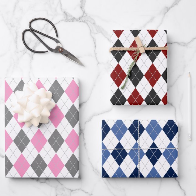 argyle pattern color variety  wrapping paper sheet (Front)
