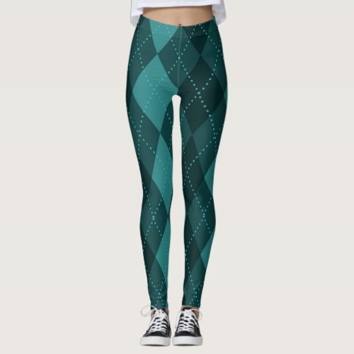 Argyle Pattern _ Dark Teal Leggings