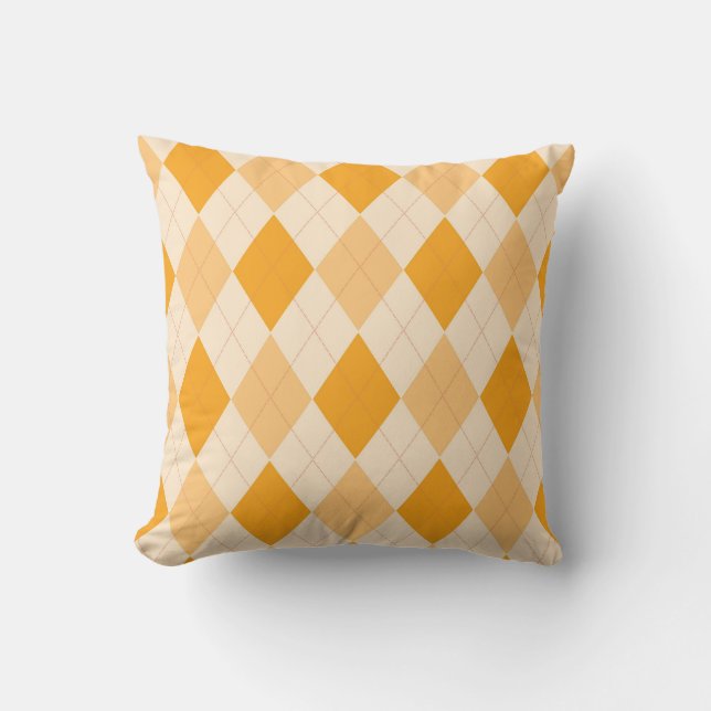 Argyle Pattern Diamond Design Geometric Orange Throw Pillow (Front)
