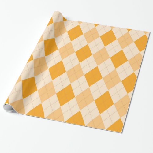 Argyle Pattern Diamond Design Geometric Orange Wrapping Paper