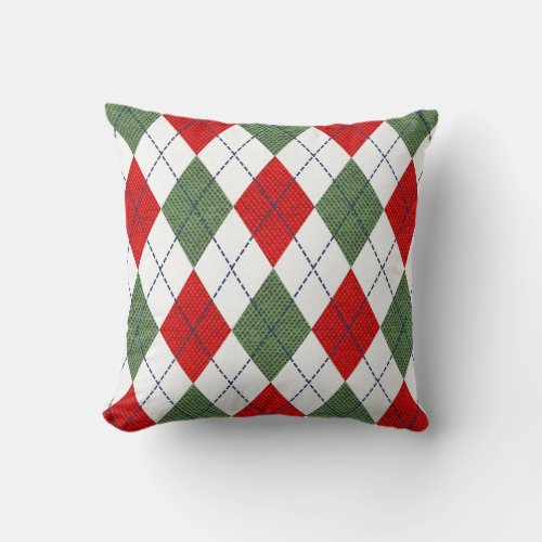 Argyle Pattern Diamond Design Geometric red green Throw Pillow