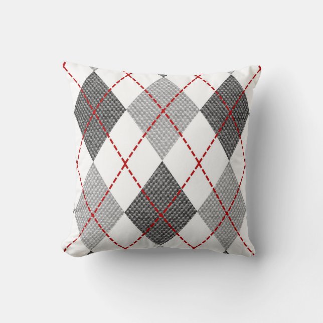 Argyle Pattern Diamond Design Geometric White Throw Pillow (Front)