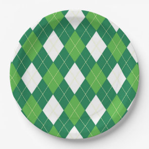Argyle Pattern, Green and White Paper Plates