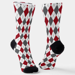 Argyle Pattern Grey Burgundy Socks