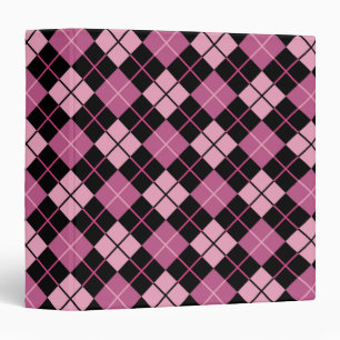 Argyle Pattern in Black and Pink 3 Ring Binder
