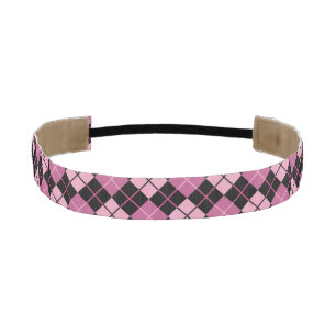 Argyle Pattern in Black and Pink Athletic Headband