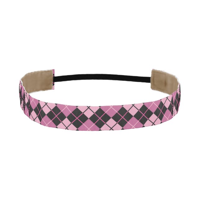 Argyle Pattern in Black and Pink Athletic Headband (Front)