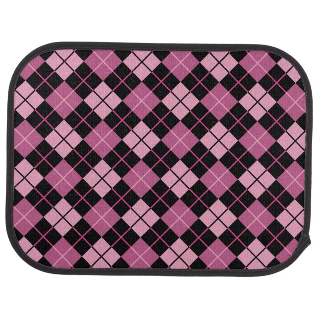 Argyle Pattern in Black and Pink Car Floor Mat (Rear)