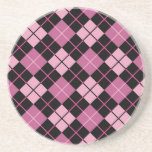 Argyle Pattern in Black and Pink Coaster