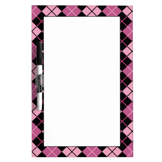 Argyle Pattern in Black and Pink Dry Erase Board (Front)