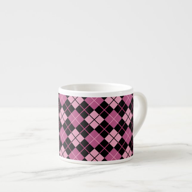 Argyle Pattern in Black and Pink Espresso Cup (Front Right)