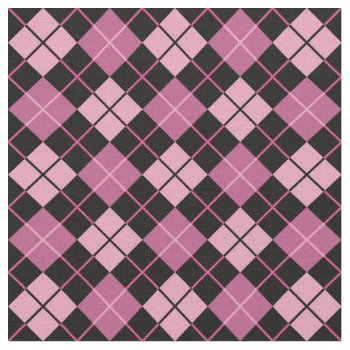 Argyle Pattern In Black And Pink Fabric by boutiquey at Zazzle