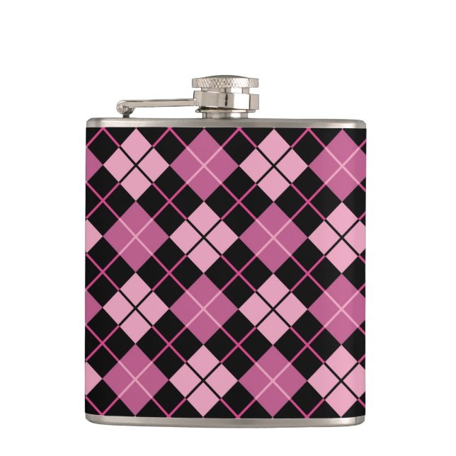 Argyle Pattern in Black and Pink Flask (Front)