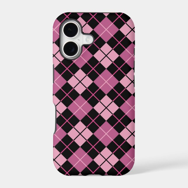 Argyle Pattern in Black and Pink Iphone Case (Back)