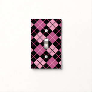 Argyle Pattern in Black and Pink Light Switch Cover