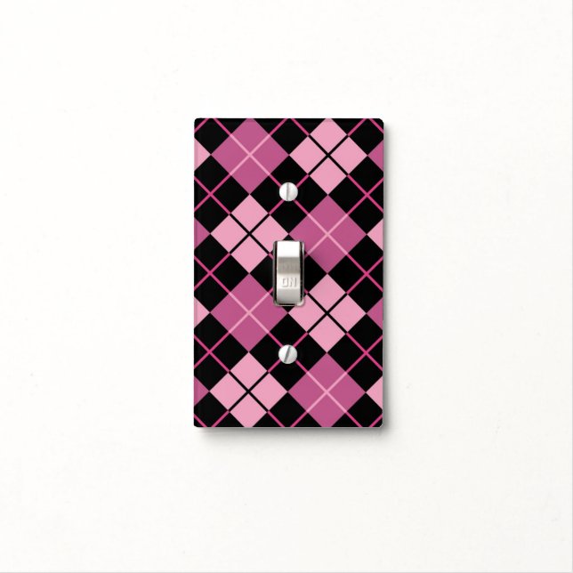 Argyle Pattern in Black and Pink Light Switch Cover (In Situ)