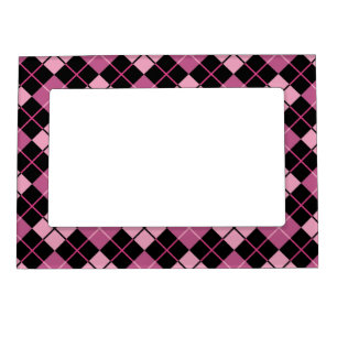 Argyle Pattern in Black and Pink Magnetic Photo Frame