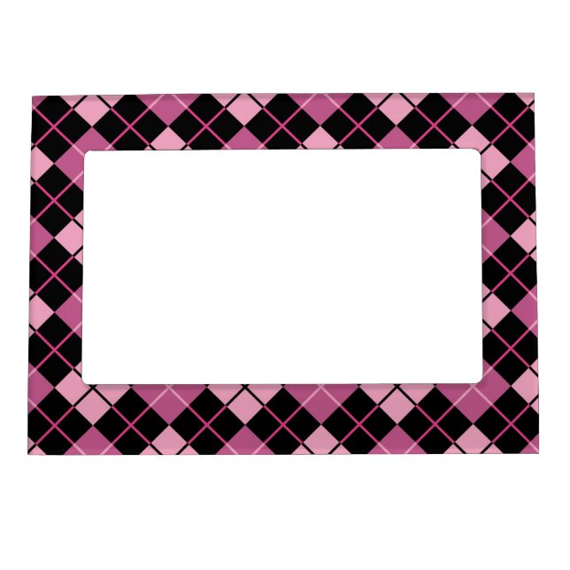 Argyle Pattern in Black and Pink Magnetic Photo Frame (Front)