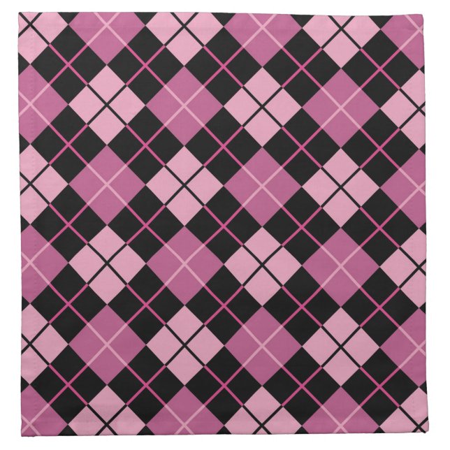 Argyle Pattern in Black and Pink Napkin (Front)