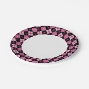 Argyle Pattern in Black and Pink Paper Plates